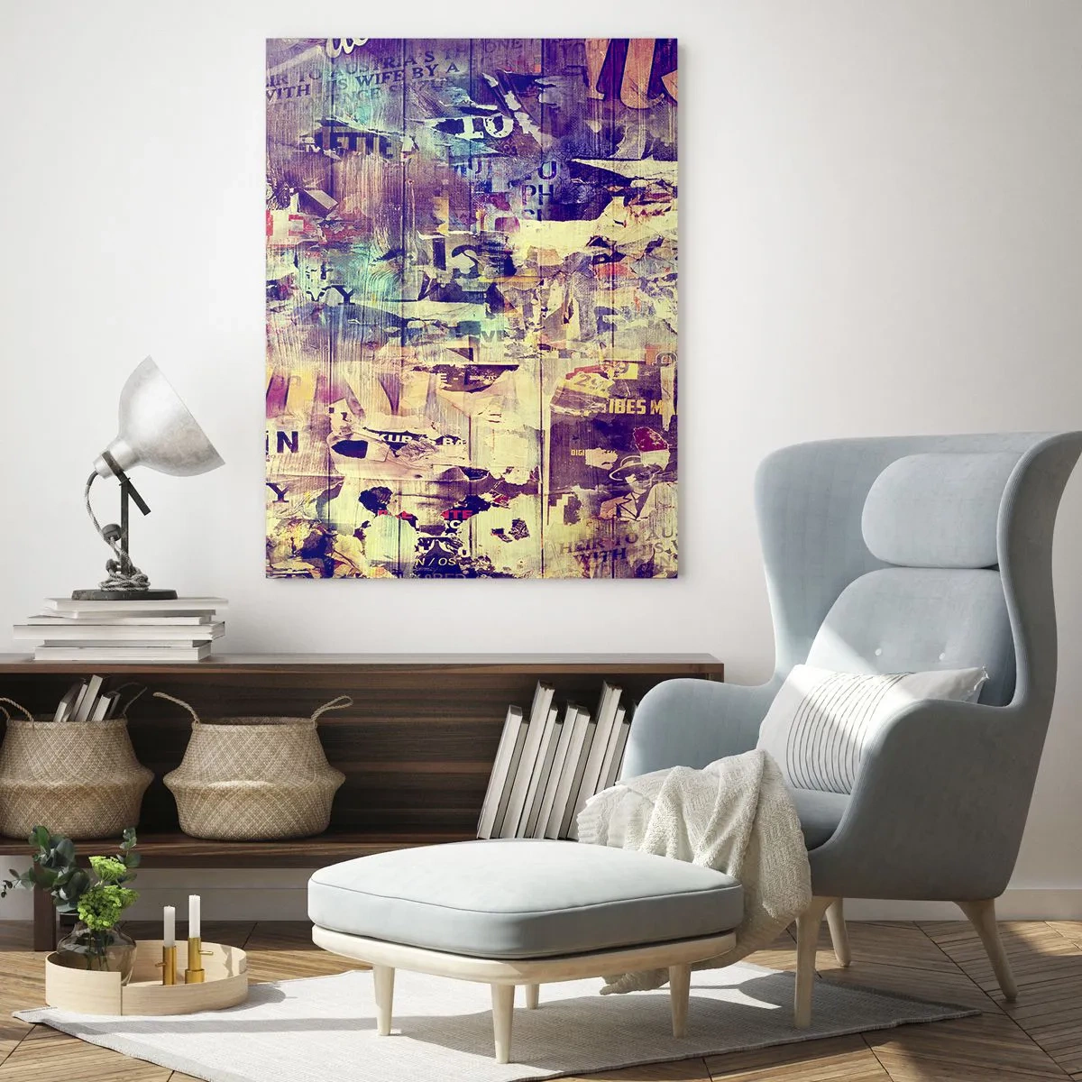 Obraz na szkle - Abstrakcyjna kompozycja z miejskimi teksturami i graffiti - 50x70cm - I tyle zostanie - Nowoczesna dekoracja ścienna do salonu, kuchni i sypialni ARTTOR