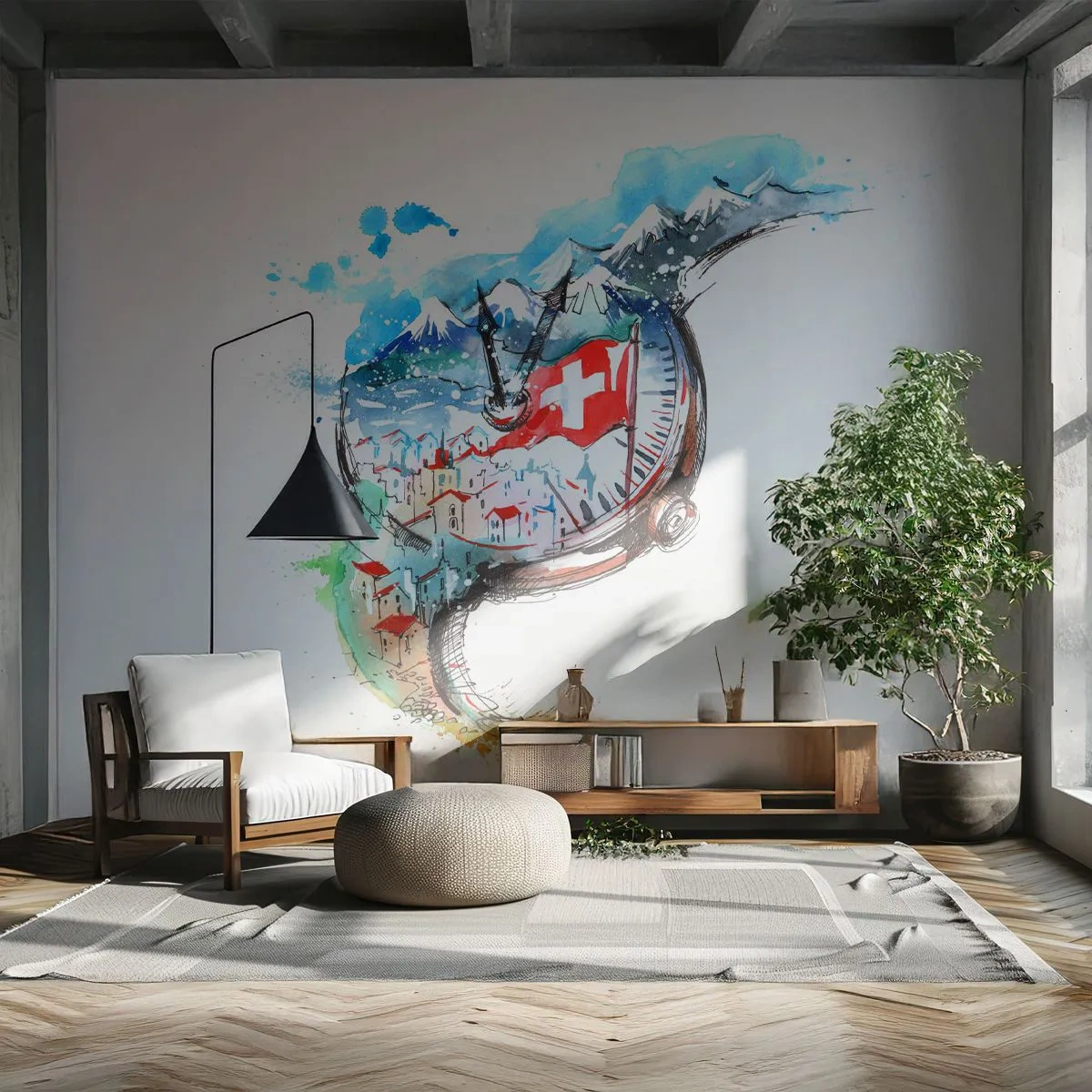 Fototapeta na wymiar Premium Canvas - Duch Szwajcarii - Abstrakcja, Szwajcarski Zegarek, Alpy