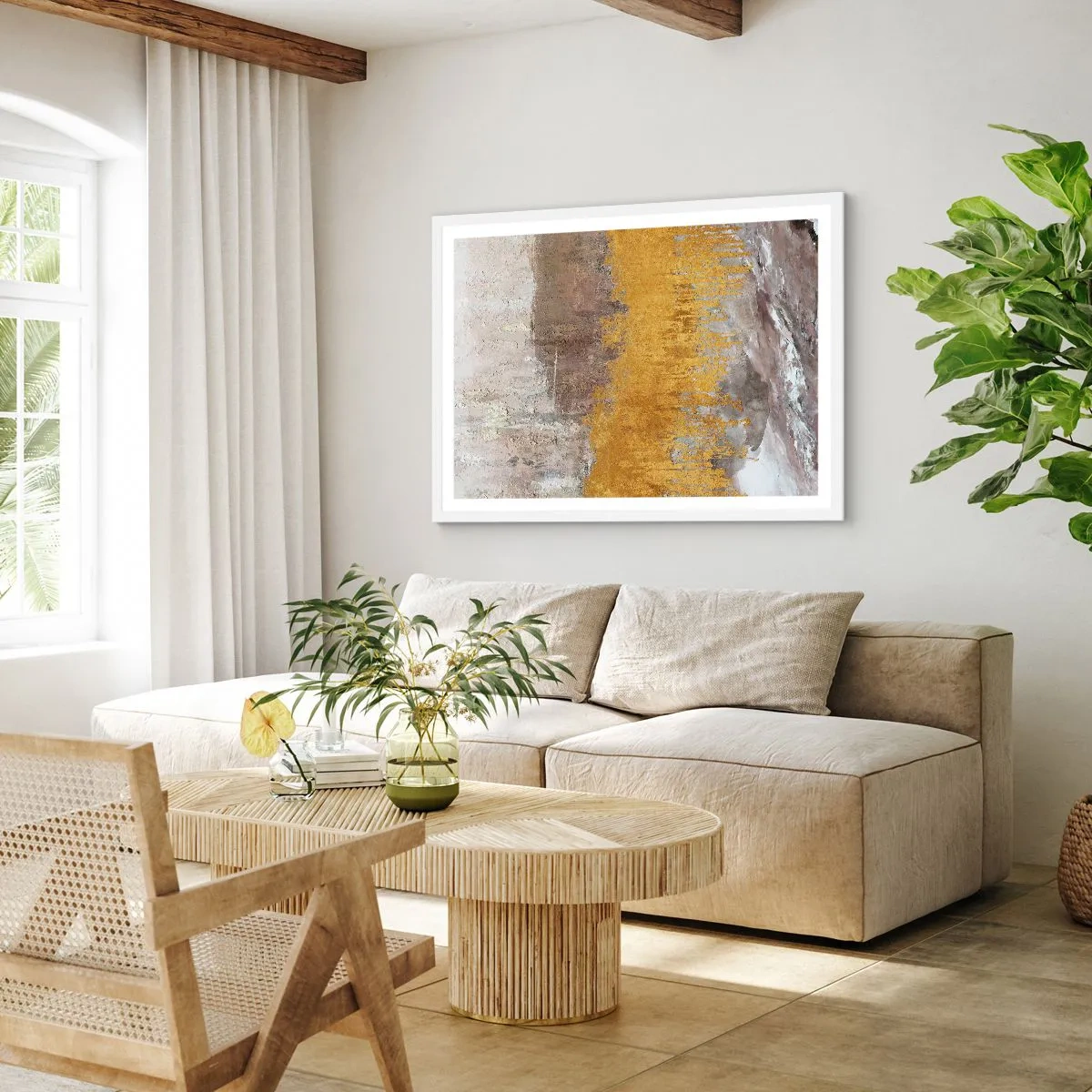 Plakat w białej ramie - Złocisty podmuch - 50x40 cm