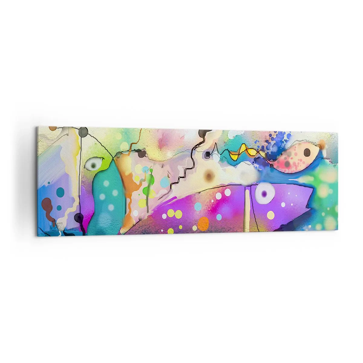 Obraz na płótnie - Abstrakcyjne ryby w kolorowej, surrealistycznej kompozycji - 160x50cm - Brak słów! - Nowoczesna dekoracja ścienna do salonu i sypialni ARTTOR