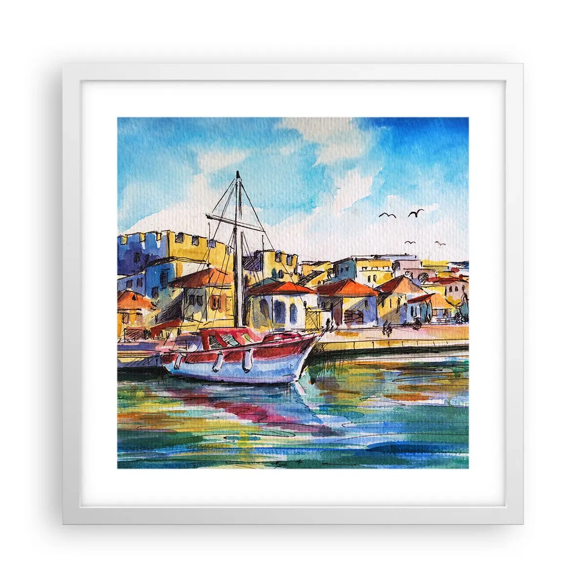 Plakat w białej ramie - Tęczowe popołudnie - 40x40 cm