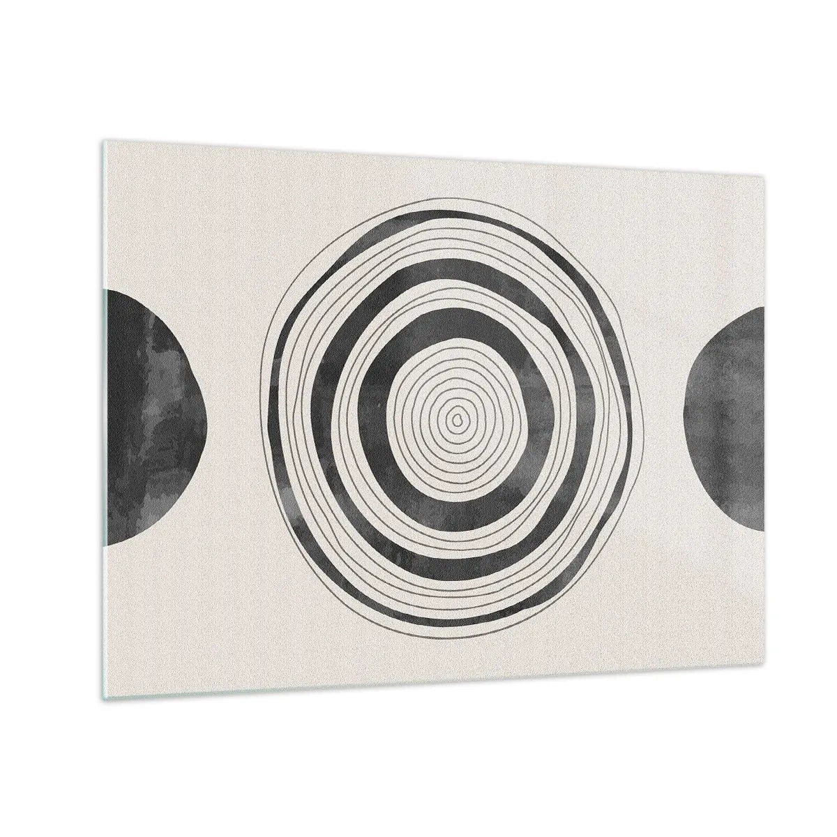 Obraz na szkle - Czarno-biały abstrakcyjny wzór z koncentrycznymi okręgami - 70x50cm - Ważne to co pomiędzy - Nowoczesna dekoracja ścienna do salonu i sypialni ARTTOR