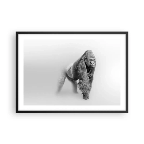 Plakat w czarnej ramie - Goryl w monochromatycznej tonacji na białym tle - 70x50cm - Pewny swej siły - Nowoczesna dekoracja ścienna do salonu i sypialni ARTTOR