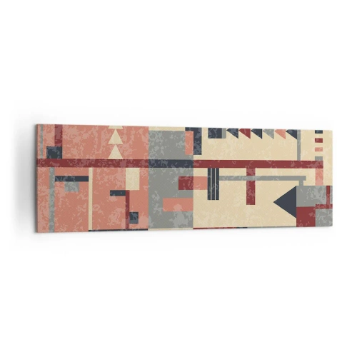 Obraz na płótnie - Geometryczny wzór w pastelowych odcieniach beżu, czerwieni i szarości - 160x50cm - Kombinacja pionów i poziomów - Nowoczesna dekoracja ścienna do salonu i sypialni ARTTOR