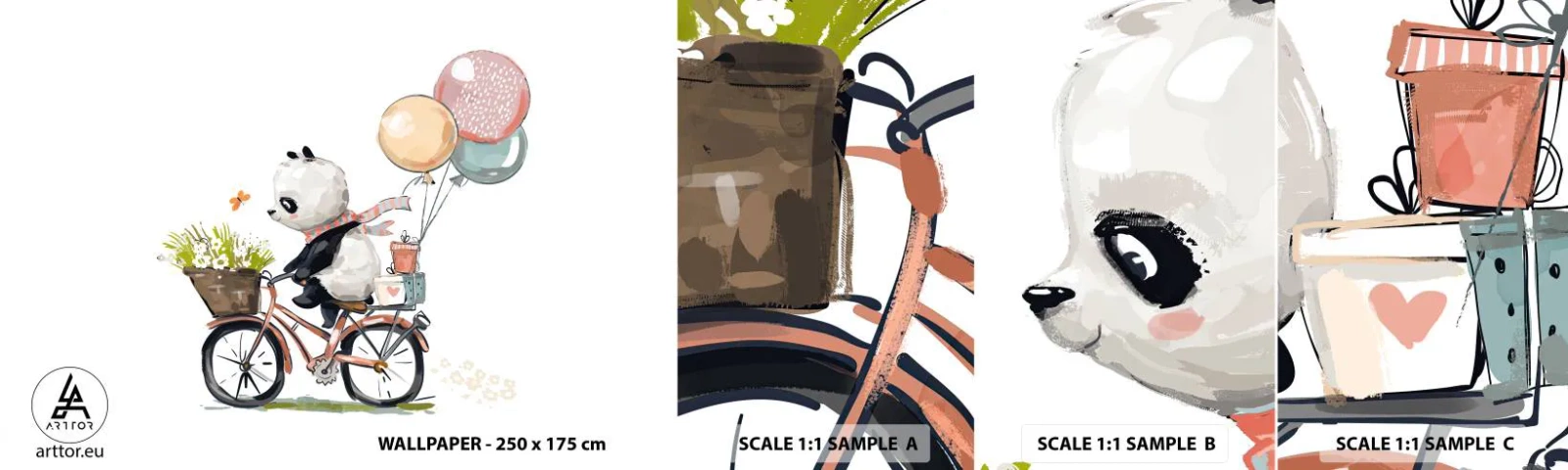 Fototapeta Próbka Standard Eco - Szczęśliwy dzień - Dla Dzieci, Panda Na Rowerze, Abstrakcja - 100x30 cm