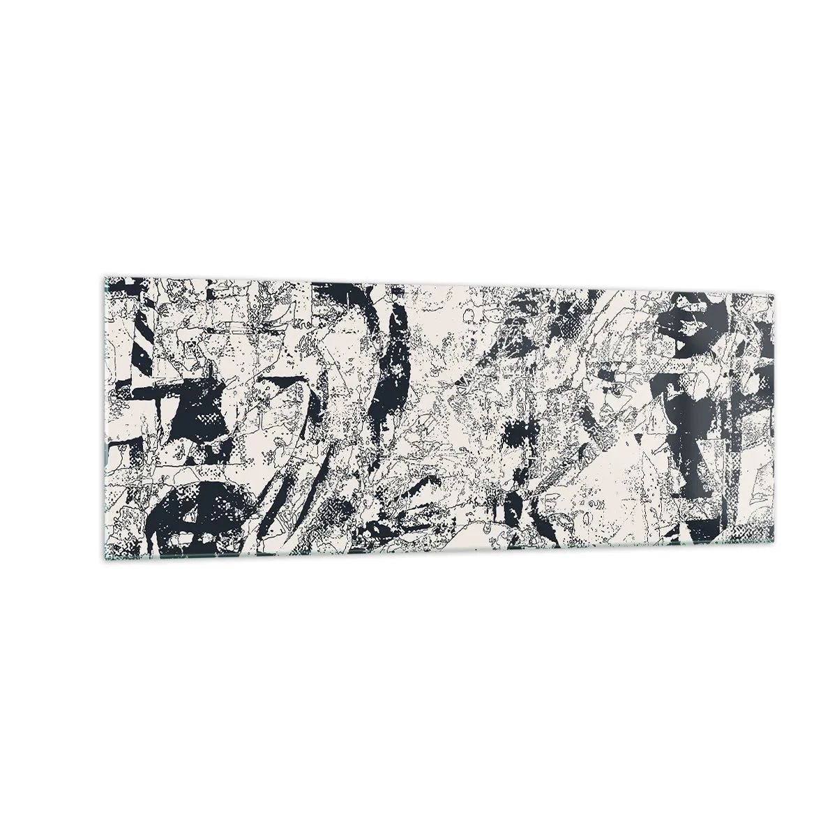Obraz na szkle - Abstrakcyjna kompozycja w czerni i bieli z dynamicznym układem - 140x50cm - Przenikanie przeciwieństw - Nowoczesna dekoracja ścienna do salonu i sypialni ARTTOR