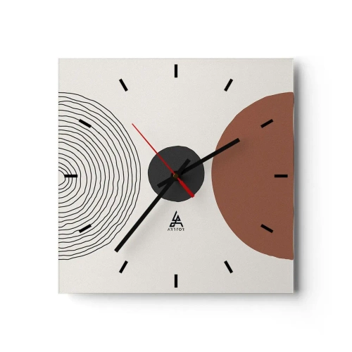 Zegar ścienny - Abstrakcyjne figury geometryczne w ciepłych barwach - 30x30cm - W centrum uwagi - Nowoczesna dekoracja ścienna do salonu i sypialni ARTTOR