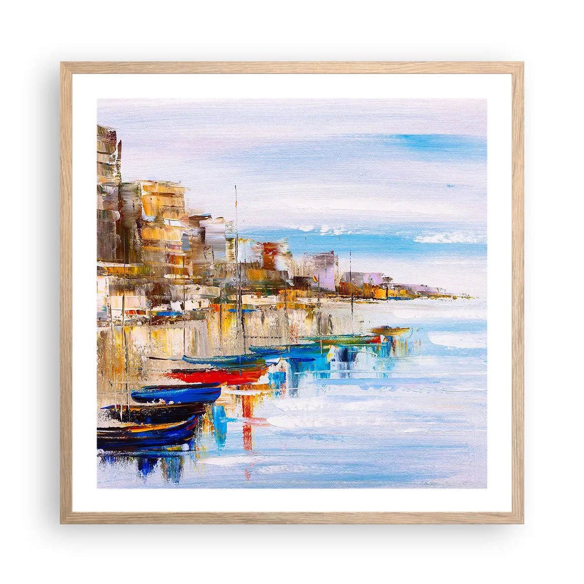Plakat w ramie jasny dąb - Wielobarwna miejska przystań - 60x60 cm