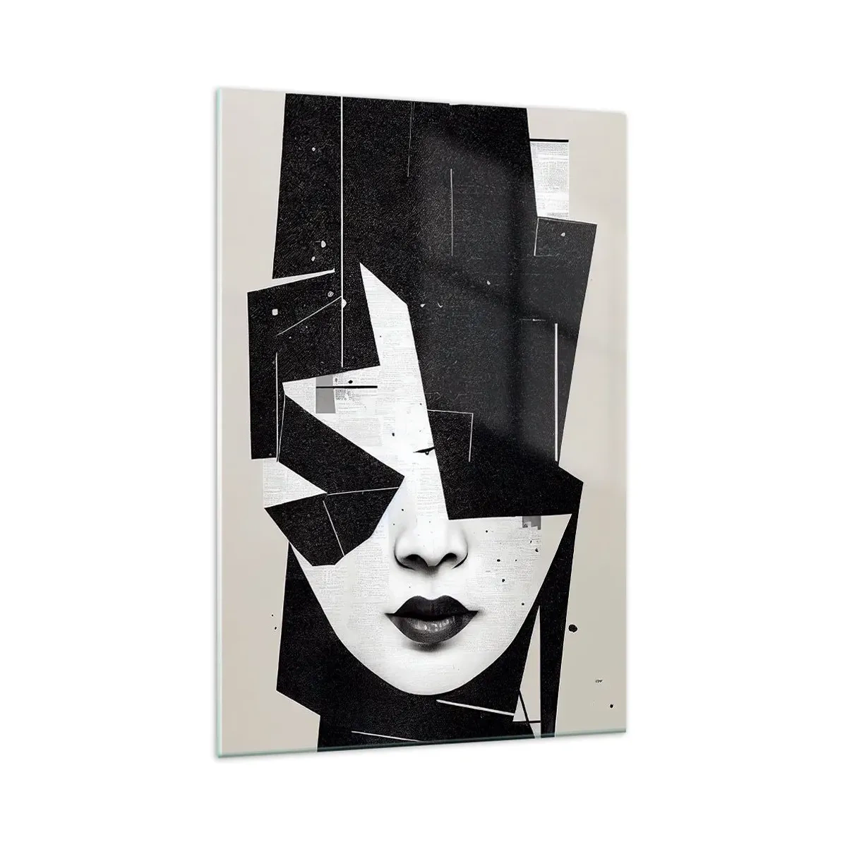 Obraz na szkle - Abstrakcyjna kompozycja twarzy kobiety w czerni i bieli - 70x100cm - Głęboko ukryte - Nowoczesna dekoracja ścienna do salonu i sypialni ARTTOR
