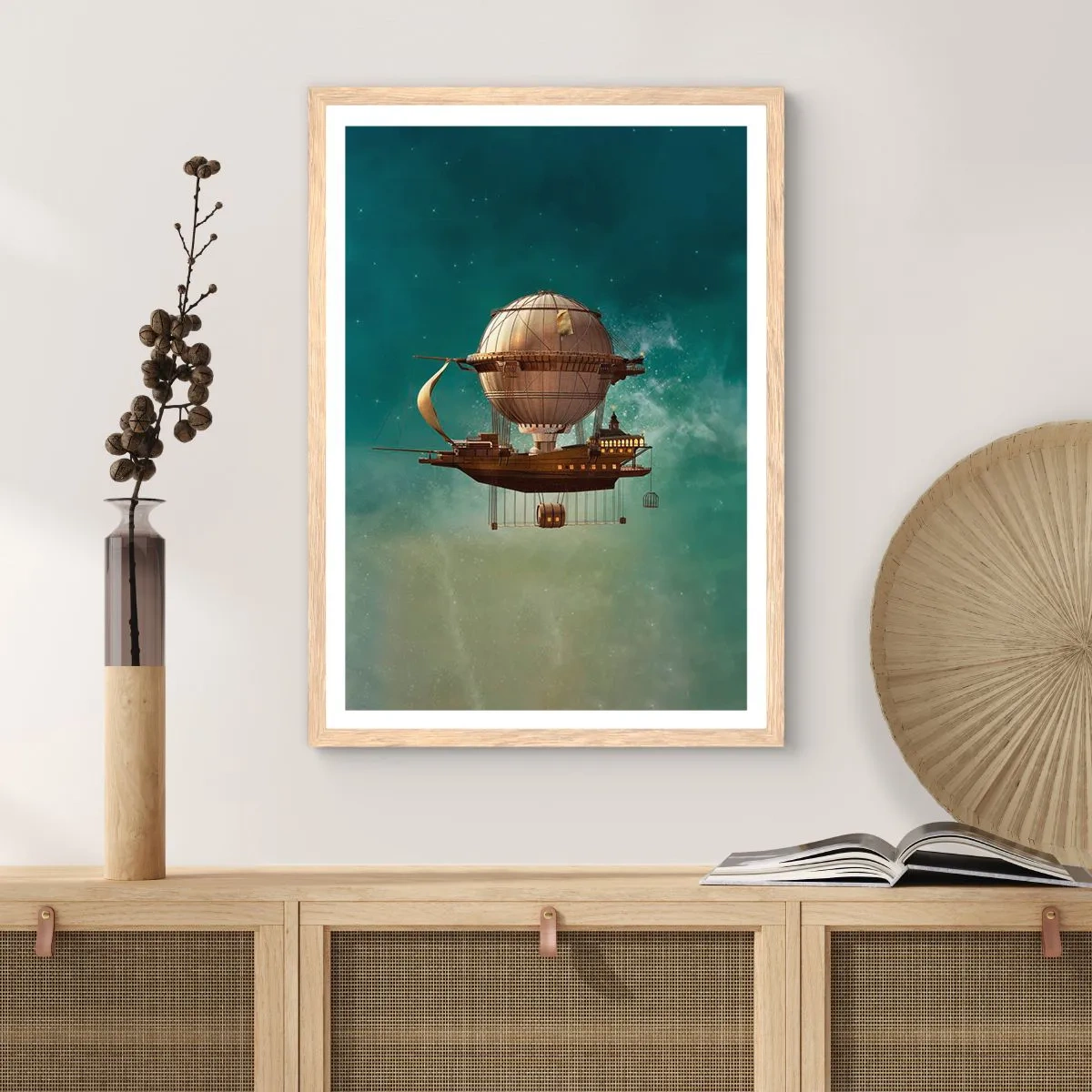 Plakat w ramie jasny dąb - Juliusz Verne pozdrawia - 70x100 cm