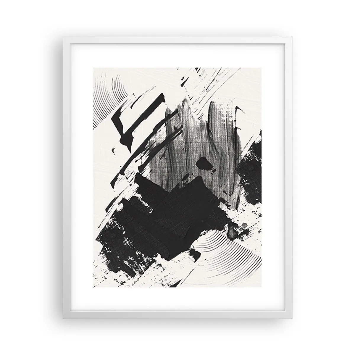 Plakat w białej ramie - Abstrakcja – ekspresja czerni - 40x50 cm