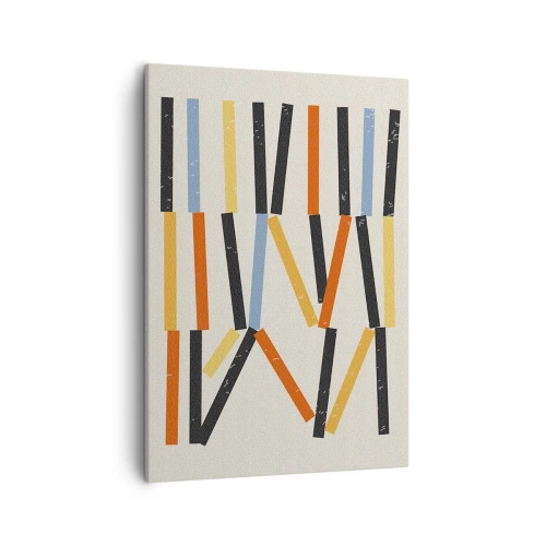 Obraz na płótnie - Nowoczesna geometryczna kompozycja z czarnymi i kolorowymi liniami - 50x70cm - Kompozycja na poziomie - Nowoczesna dekoracja ścienna do salonu, kuchni i sypialni ARTTOR