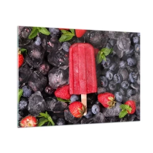 Obraz na szkle - Lodowy patyk wśród mrożonych owoców i listków mięty - 100x70cm - Smak gorącego lata - Nowoczesna dekoracja ścienna do salonu, kuchni i sypialni ARTTOR