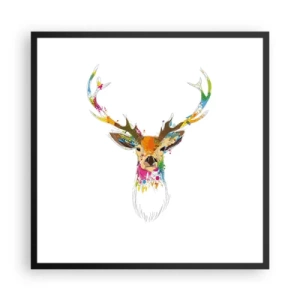Plakat w czarnej ramie - Łagodny jelonek skąpany w kolorze - 60x60 cm