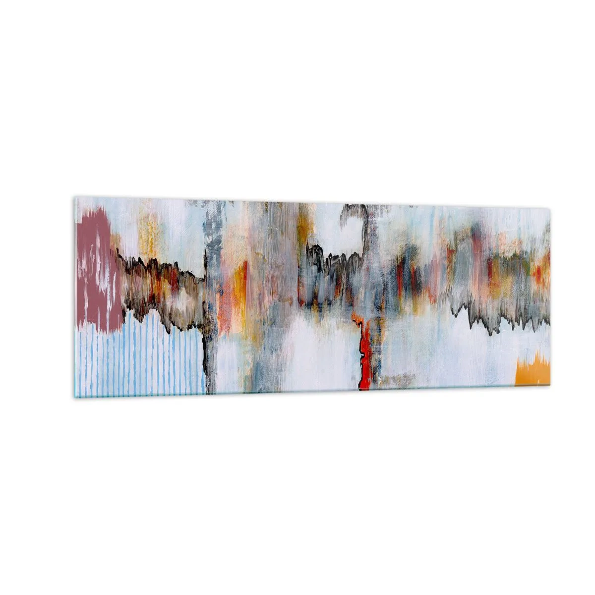 Obraz na szkle - Abstrakcyjny wzór z żywymi kolorami na jasnym tle - 140x50cm - Patykiem na wodzie - Nowoczesna dekoracja ścienna do salonu i sypialni ARTTOR