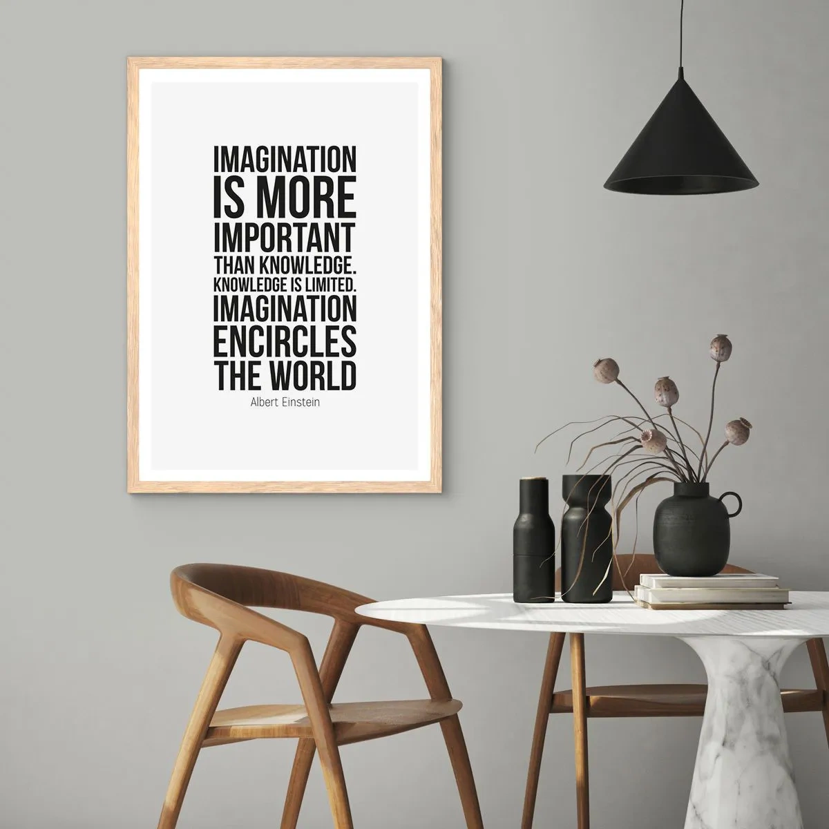 Plakat w ramie jasny dąb - Einstein o mocy wyobraźni - 30x40 cm