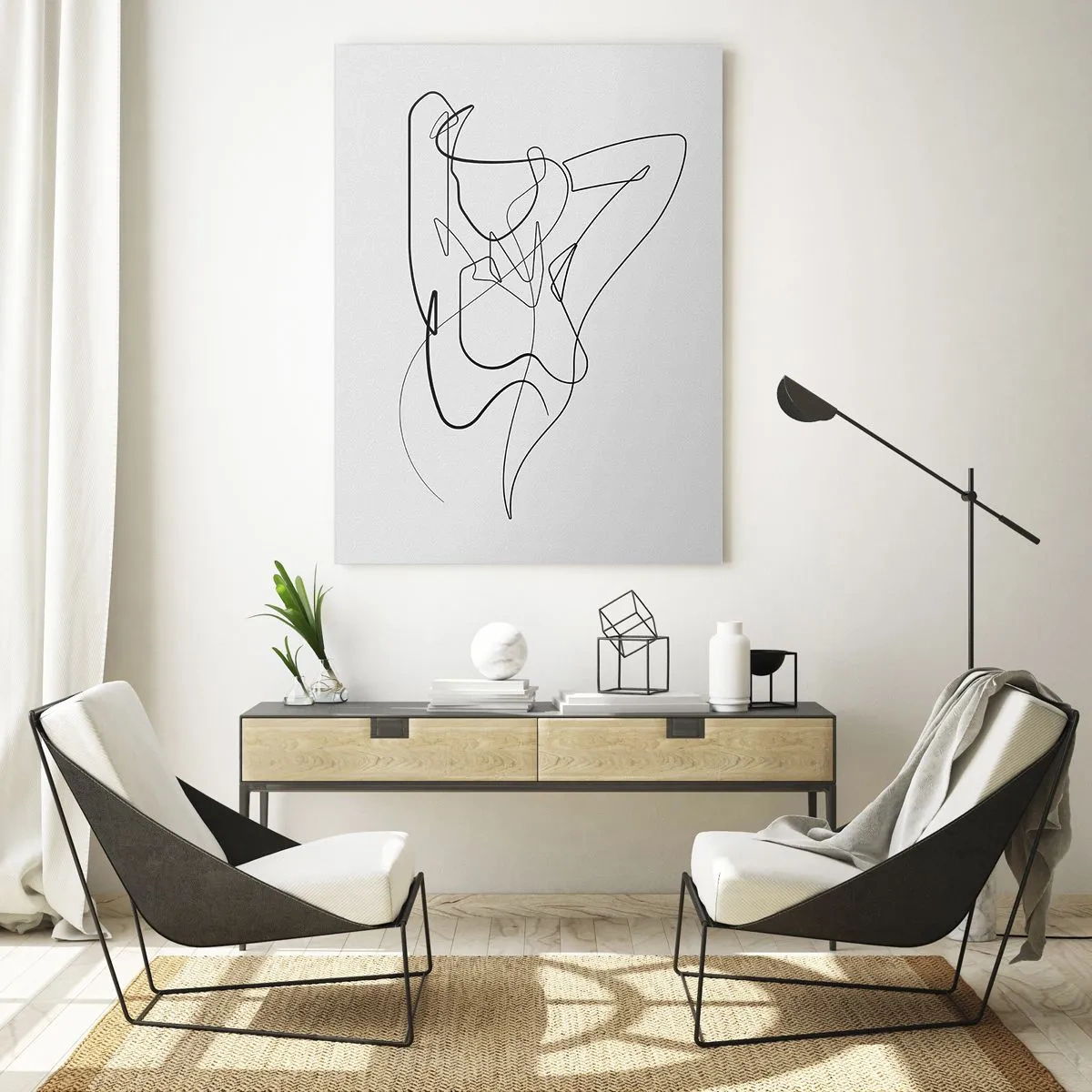 Obraz na szkle - Kobieca sylwetka narysowana pojedynczą linią na białym tle - 50x70cm - Naprawdę, jaka jesteś... - Nowoczesna dekoracja ścienna do salonu, kuchni i sypialni ARTTOR