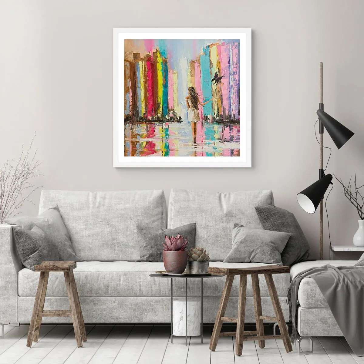 Plakat w białej ramie - Idż za mną - 30x30 cm