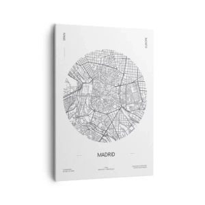 Obraz na płótnie - Minimalistyczna mapa Madrytu w czarnych liniach na białym tle - 50x70cm - Anatomia Madrytu - Nowoczesna dekoracja ścienna do salonu, kuchni i sypialni ARTTOR