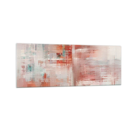 Obraz na szkle - Abstrakcyjna kompozycja z odcieniami czerwieni i pastelowych barw - 140x50cm - Zamglone. Ale różowe - Nowoczesna dekoracja ścienna do salonu i sypialni ARTTOR