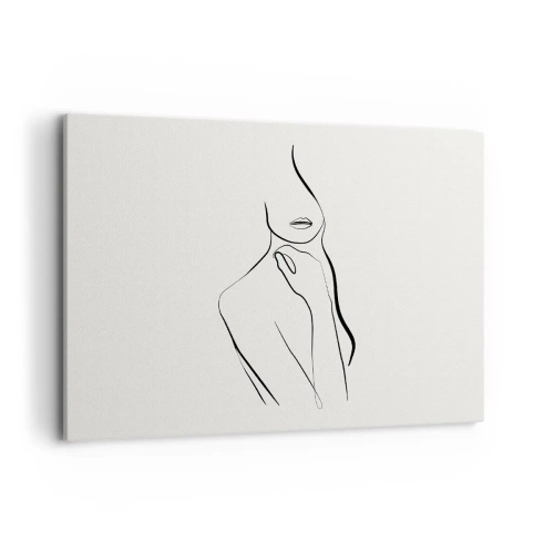 Obraz na płótnie - Minimalistyczny szkic sylwetki kobiety na jasnym tle - 100x70cm - Fala melancholii - Nowoczesna dekoracja ścienna do salonu, kuchni i sypialni ARTTOR