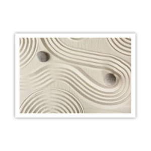 Plakat - Minimalistyczny wzór zen z piaskiem i kamieniami - 100x70cm - Dotyk ciepła - Nowoczesna dekoracja ścienna do salonu i sypialni ARTTOR