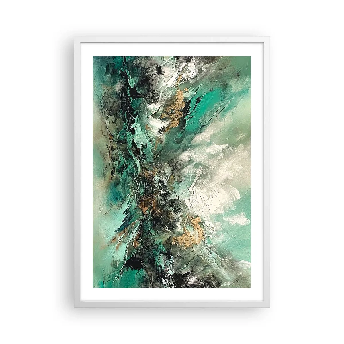 Plakat w białej ramie - Szmaragdowo-czarna kipiel - 50x70 cm
