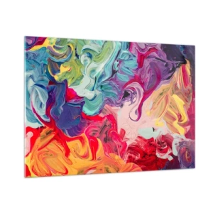 Obraz na szkle - Abstrakcyjne kolorowe smugi farb na płótnie w intensywnych barwach - 100x70cm - Narodziny barw - Nowoczesna dekoracja ścienna do salonu, kuchni i sypialni ARTTOR