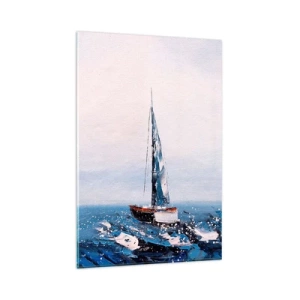 Obraz na szkle - Żaglówki na wzburzonym morzu w malarskiej kompozycji - 80x120cm - Braterstwo wiatru - Nowoczesna dekoracja ścienna do salonu i sypialni ARTTOR