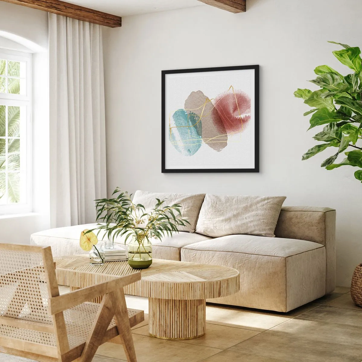 Plakat w czarnej ramie - Korale przestrzeni - 40x40 cm