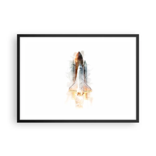 Plakat w czarnej ramie - Startujący prom kosmiczny w artystycznej akwarelowej interpretacji - 70x50cm - Odkrywcy na start - Nowoczesna dekoracja ścienna do salonu i sypialni ARTTOR