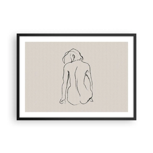 Plakat w czarnej ramie - Subtelny szkic dziewczęcej sylwetki z widokiem z tyłu - 70x50cm - Akt dziewczęcy - Nowoczesna dekoracja ścienna do salonu i sypialni ARTTOR