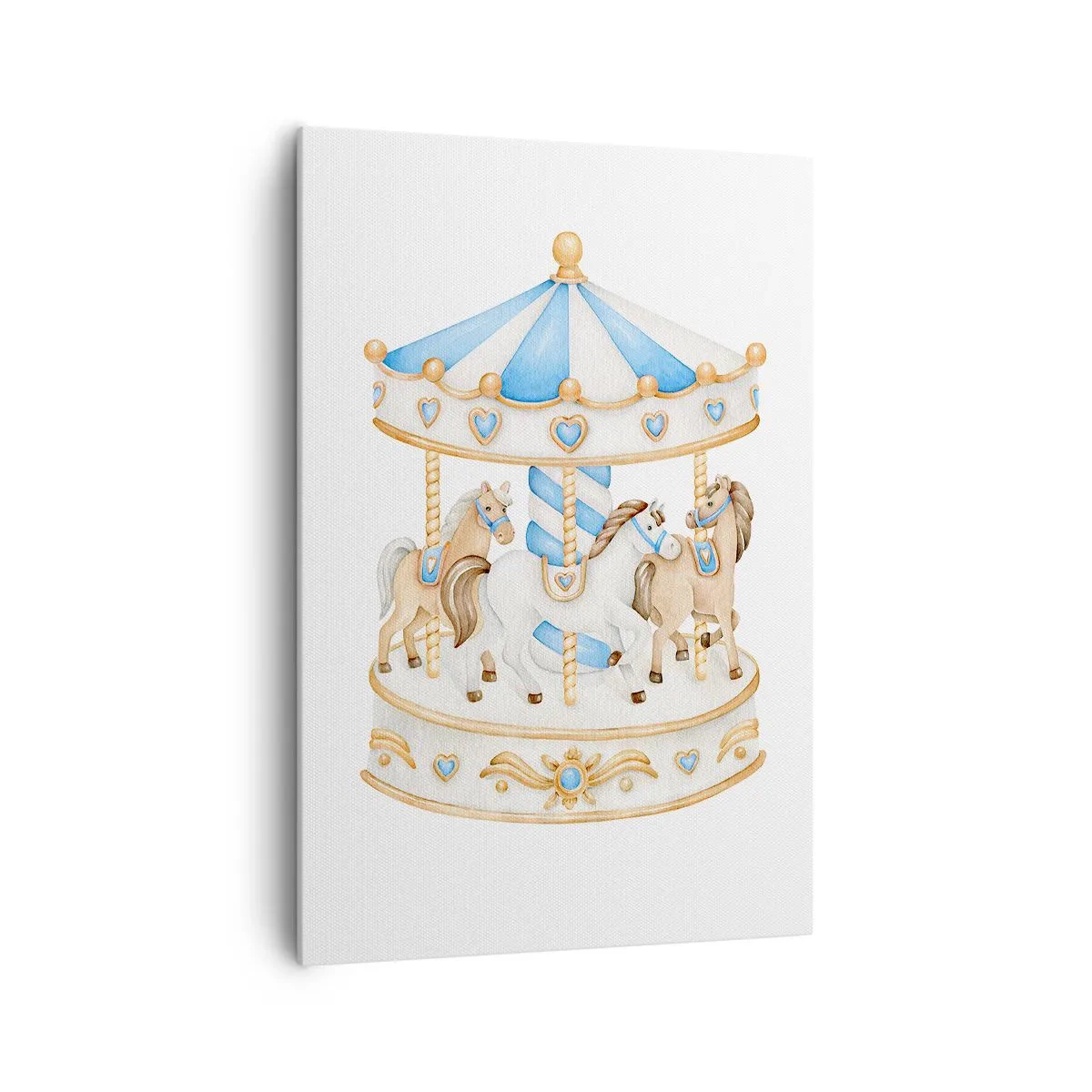 Obraz na płótnie - Karuzela w pastelowych kolorach na białym tle - 70x100cm - Słodkie dzieciństwo - Nowoczesna dekoracja ścienna do salonu i sypialni ARTTOR