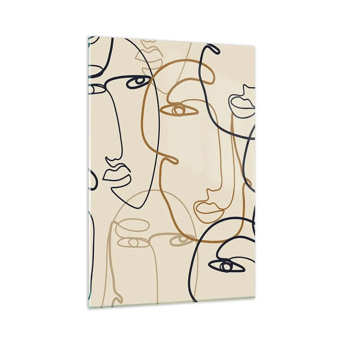 Obraz na szkle - Minimalistyczne twarze w stylu line art na jasnym tle - 80x120cm - Portret zwielokrotniony - Nowoczesna dekoracja ścienna do salonu i sypialni ARTTOR