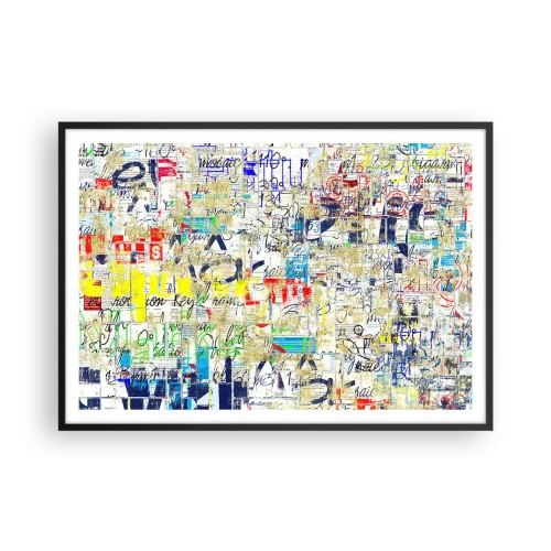 Plakat w czarnej ramie - Abstrakcyjne graffiti z kolorowymi napisami i wzorami - 100x70cm - Po prostu cieszy oczy - Nowoczesna dekoracja ścienna do salonu i sypialni ARTTOR