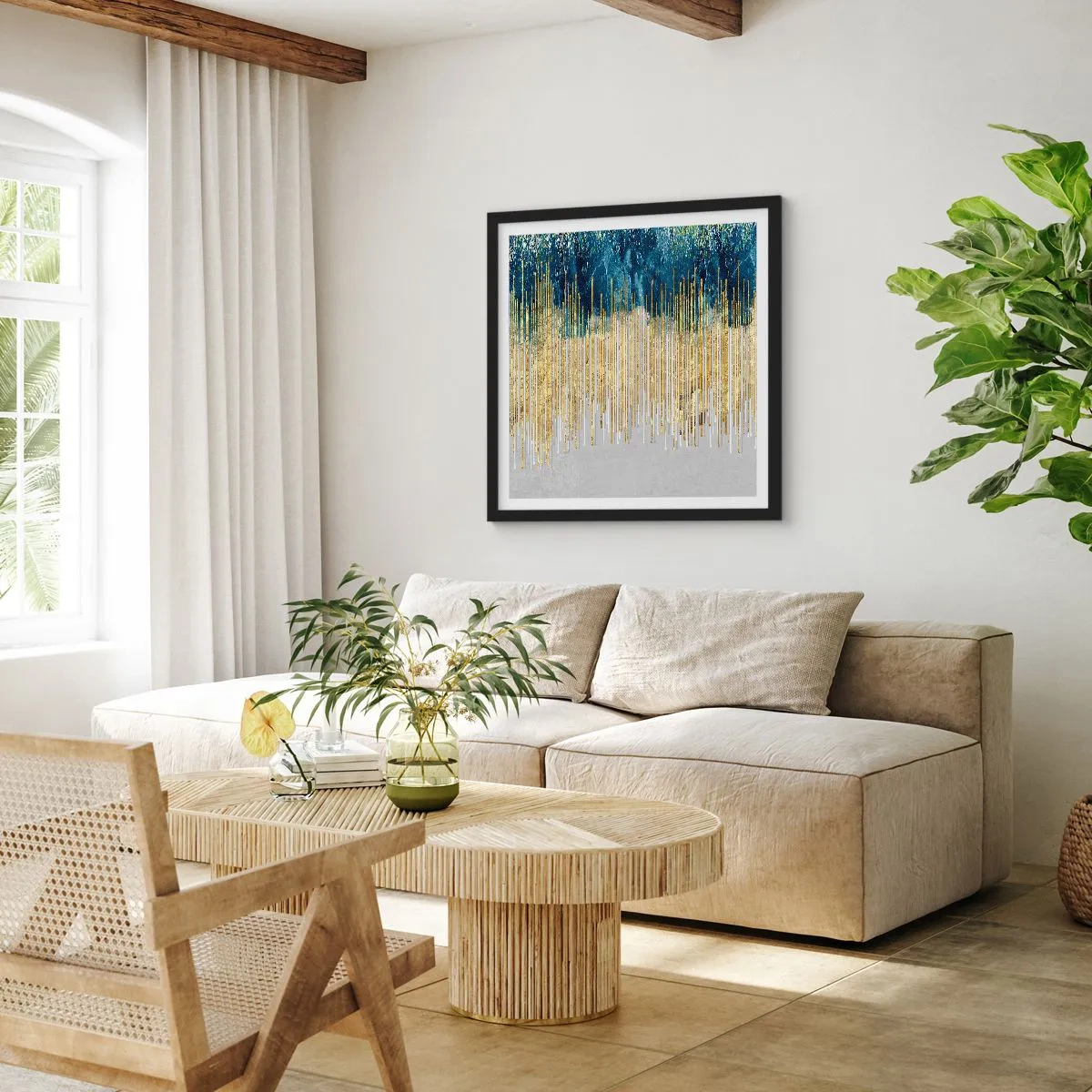 Plakat w czarnej ramie - Wyzłocona granica - 50x50 cm