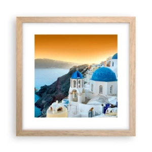 Plakat w ramie jasny dąb - Santorini - przytulone do skał - 30x30 cm