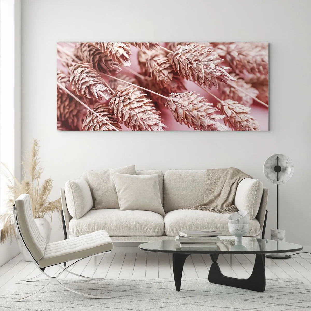 Obraz na szkle - Zbliżenie na kłosy w różowym odcieniu - 120x50cm - Kwietna kaskada w różu - Nowoczesna dekoracja ścienna do salonu i sypialni ARTTOR