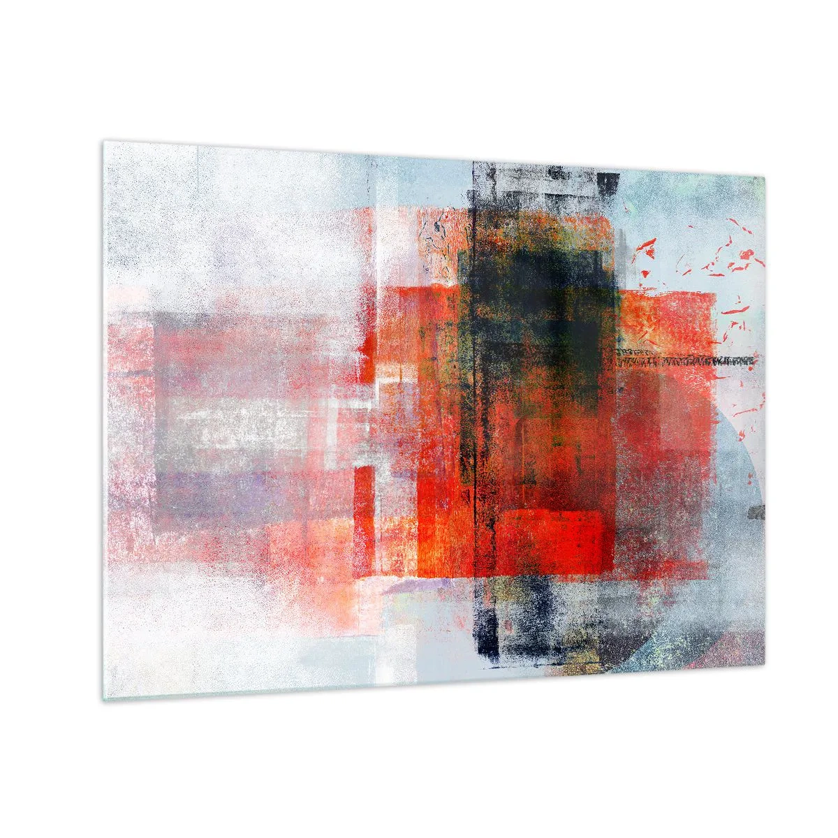 Obraz na szkle - Geometryczna abstrakcja w intensywnych odcieniach czerwieni i czerni - 70x50cm - Kompozycja rozżarzona - Nowoczesna dekoracja ścienna do salonu i sypialni ARTTOR