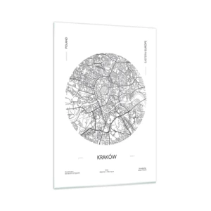 Obraz na szkle - Mapa Krakowa w minimalistycznym stylu - 70x100cm - Anatomia Krakowa - Nowoczesna dekoracja ścienna do salonu i sypialni ARTTOR