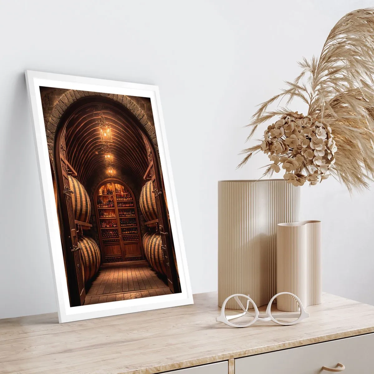 Plakat w białej ramie - Klimatyczna piwnica - 61x91 cm