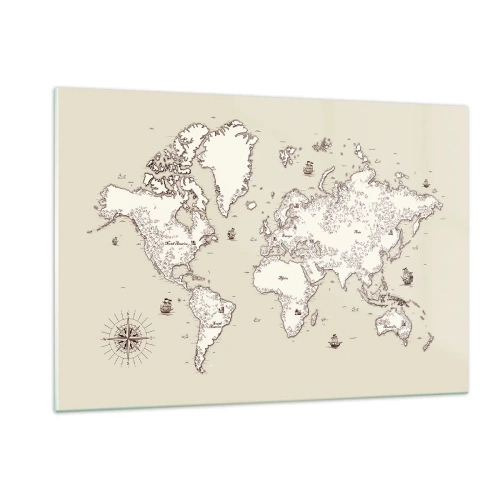 Obraz na szkle - Stylizowana mapa świata w klasycznym wydaniu - 120x80cm - Podróż dookoła świata - Nowoczesna dekoracja ścienna do salonu, kuchni i sypialni ARTTOR