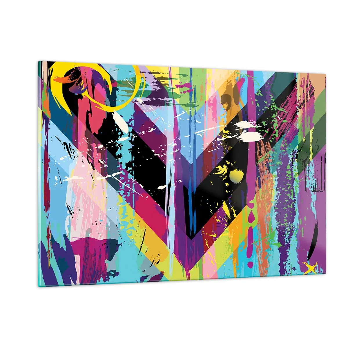 Obraz na szkle - Kolorowa abstrakcja z dynamicznymi kształtami i intensywnymi barwami - 120x80cm - Z góry na dół - Nowoczesna dekoracja ścienna do salonu, kuchni i sypialni ARTTOR