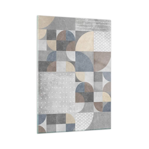 Obraz na szkle - Abstrakcyjna kompozycja geometryczna z różnymi kształtami i odcieniami szarości - 50x70cm - Ceramiczna fantazja - Nowoczesna dekoracja ścienna do salonu, kuchni i sypialni ARTTOR