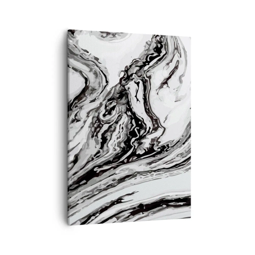Obraz na płótnie - Abstrakcyjna kompozycja w czerni i bieli o dynamicznych liniach - 50x70cm - Na poczatku był chaos - Nowoczesna dekoracja ścienna do salonu, kuchni i sypialni ARTTOR