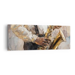 Obraz na płótnie - Muzyk grający na saksofonie w artystycznym stylu - 140x50cm - Czas na solo - Nowoczesna dekoracja ścienna do salonu i sypialni ARTTOR