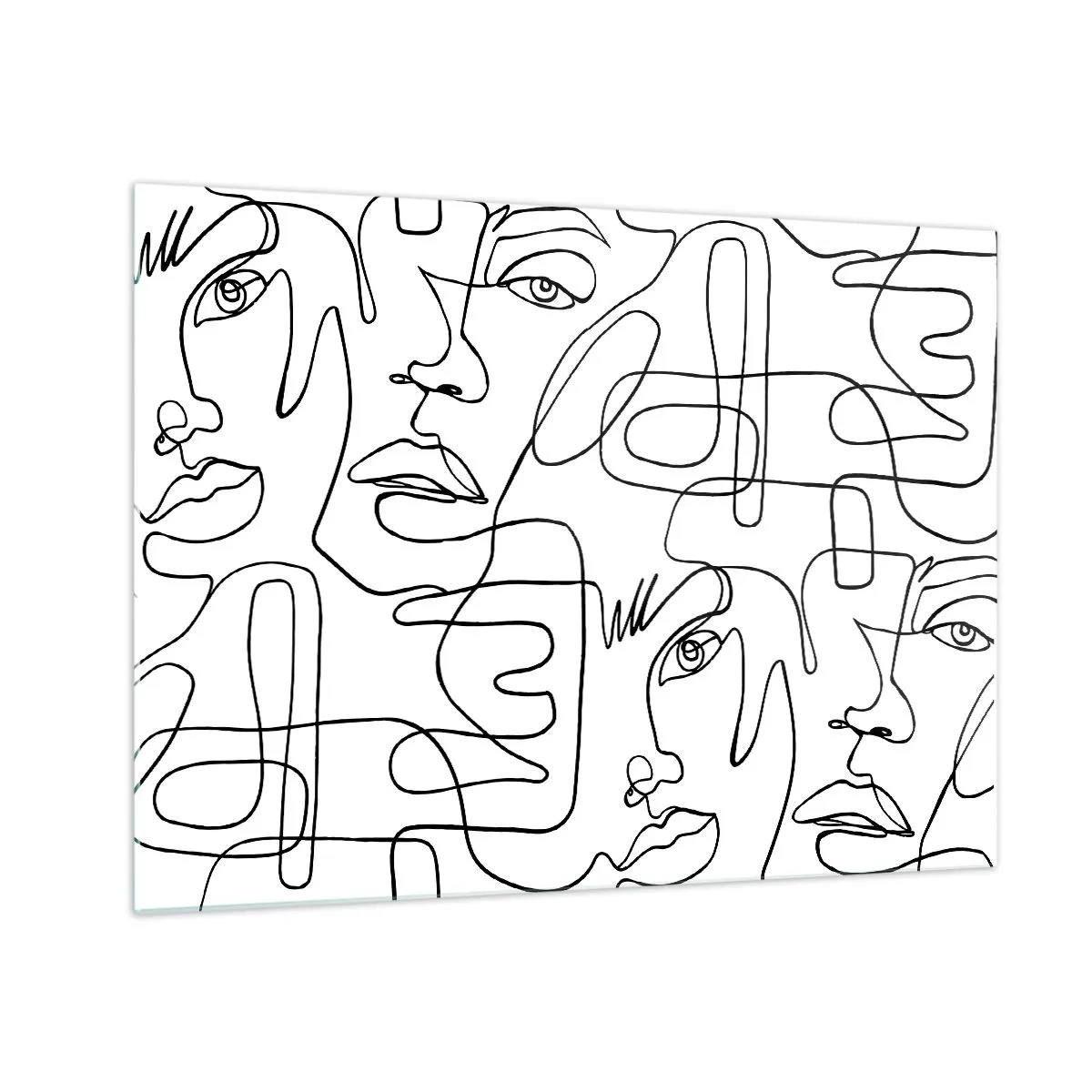 Obraz na szkle - Czarno-biała grafika twarzy w stylu line art - 70x50cm - W splątanych emocjach - Nowoczesna dekoracja ścienna do salonu i sypialni ARTTOR