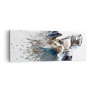 Obraz na płótnie - Kapitan z lornetką w dynamicznej akwarelowej scenie - 140x50cm - Dziesięć w skali Beauforta! - Nowoczesna dekoracja ścienna do salonu i sypialni ARTTOR