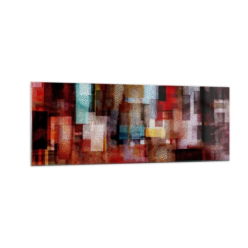 Obraz na szkle - Geometryczna abstrakcja w intensywnych odcieniach czerwieni - 140x50cm - Pomieszanie z poplątaniem - Nowoczesna dekoracja ścienna do salonu i sypialni ARTTOR