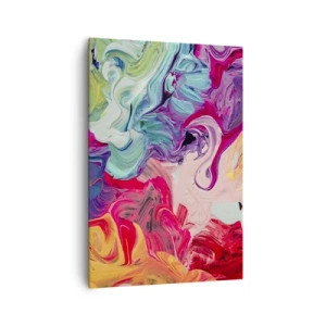 Obraz na płótnie - Abstrakcyjna kompozycja z żywymi, wirującymi kolorami i dynamiczną strukturą - 70x100cm - Narodziny barw - Nowoczesna dekoracja ścienna do salonu i sypialni ARTTOR